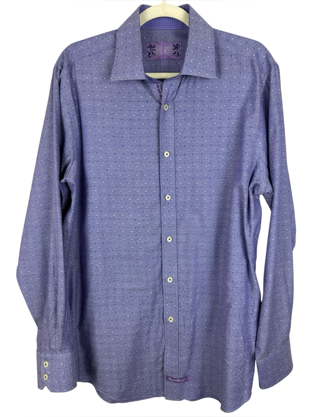 English Laundry Purple Diamond Geometric Dotted Dress Shirt 16.5 34/35
